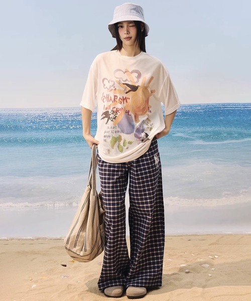 セール】ウォーターカラープリントTシャツ スプレータッチ