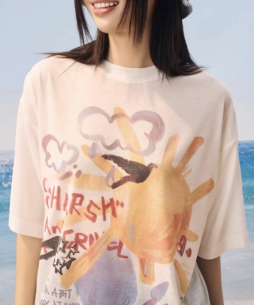 セール】ウォーターカラープリントTシャツ スプレータッチ