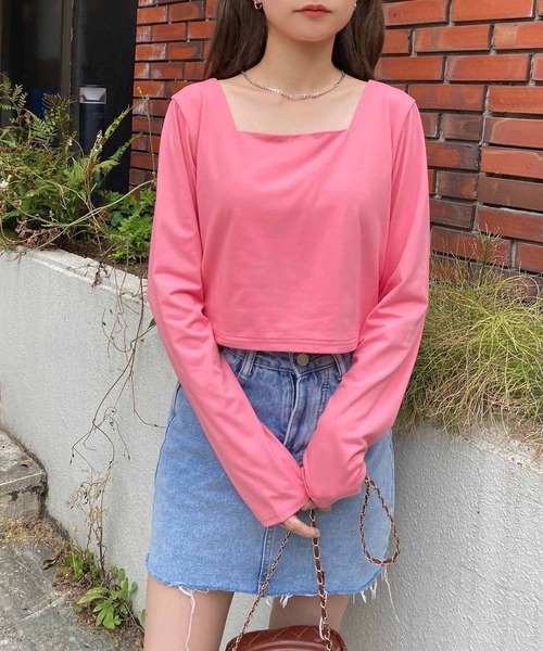 セール】スクエアネッククロップドロングTシャツ（Tシャツ
