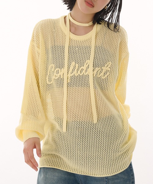 MUHET(ミュエータ)の「cord embroidered mesh knit / コード刺繍メッシュニット(Tシャツ/カットソー・レディース・イエロー/チャコールグレー/ライトブルー・FREE)」の3枚目の写真