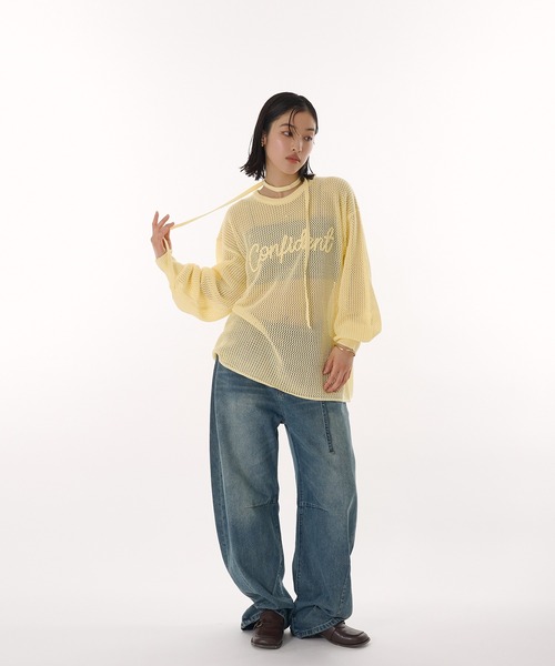 MUHET(ミュエータ)の「cord embroidered mesh knit / コード刺繍メッシュニット(Tシャツ/カットソー・レディース・イエロー/チャコールグレー/ライトブルー・FREE)」の19枚目の写真