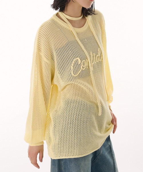MUHET(ミュエータ)の「cord embroidered mesh knit / コード刺繍メッシュニット(Tシャツ/カットソー・レディース・イエロー/チャコールグレー/ライトブルー・FREE)」の16枚目の写真