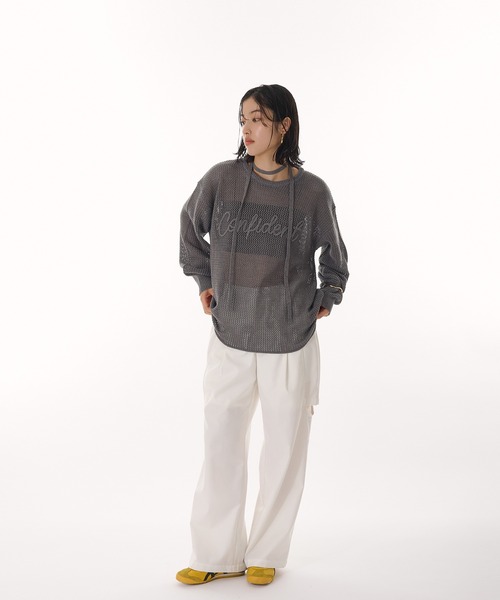 MUHET(ミュエータ)の「cord embroidered mesh knit / コード刺繍メッシュニット(Tシャツ/カットソー・レディース・イエロー/チャコールグレー/ライトブルー・FREE)」の11枚目の写真