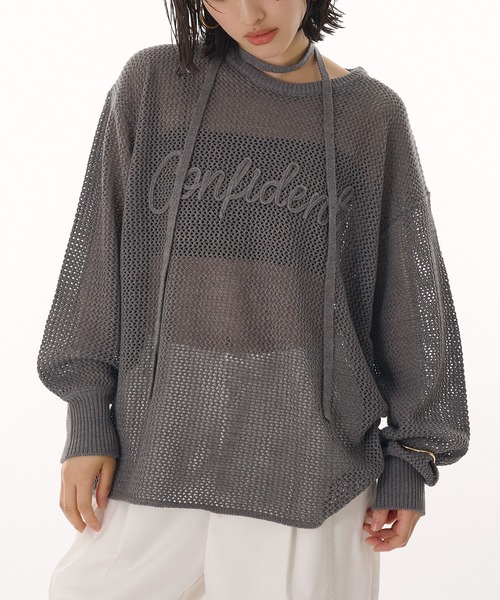 MUHET(ミュエータ)の「cord embroidered mesh knit / コード刺繍メッシュニット(Tシャツ/カットソー・レディース・イエロー/チャコールグレー/ライトブルー・FREE)」の6枚目の写真