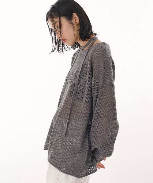 MUHET(ミュエータ)の「cord embroidered mesh knit / コード刺繍メッシュニット(Tシャツ/カットソー・レディース・イエロー/チャコールグレー/ライトブルー・FREE)」の7枚目の写真