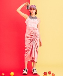 shirring satin lace one-piece - シャーリングサテンギャザーレースワンピース -