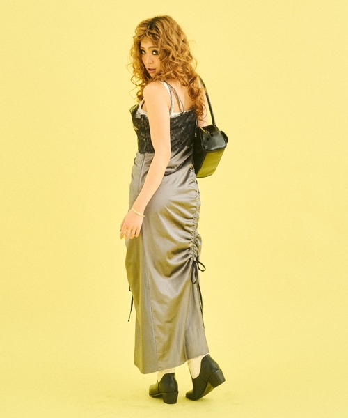 What Is Heart（ワットイズハート）の「shirring satin lace one-piece - シャーリングサテンギャザーレースワンピース -（ワンピース・レディース・ピンク/グレー・FREE）」の14枚目の写真