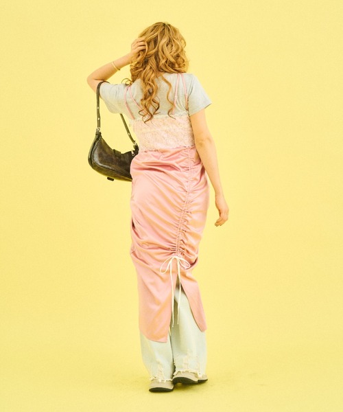 What Is Heart（ワットイズハート）の「shirring satin lace one-piece - シャーリングサテンギャザーレースワンピース -（ワンピース・レディース・ピンク/グレー・FREE）」の20枚目の写真