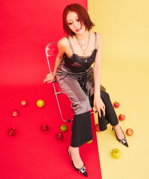 What Is Heart（ワットイズハート）の「shirring satin lace one-piece - シャーリングサテンギャザーレースワンピース -（ワンピース・レディース・ピンク/グレー・FREE）」の5枚目の写真