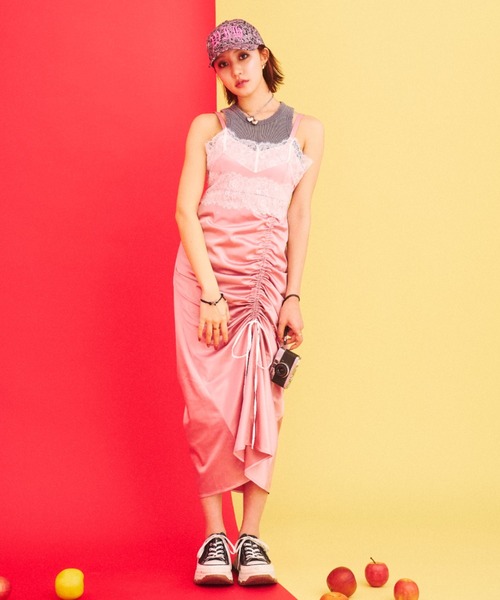 What Is Heart（ワットイズハート）の「shirring satin lace one-piece - シャーリングサテンギャザーレースワンピース -（ワンピース・レディース・ピンク/グレー・FREE）」の8枚目の写真
