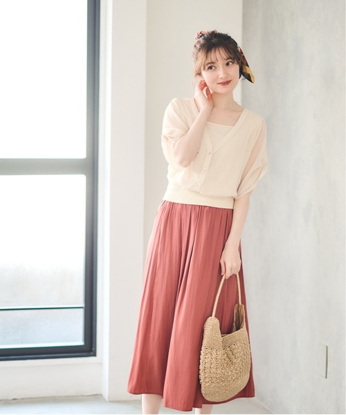 tシャツ シアーVネック袖タックインナー付プルオーバー レディース セール】シアーVネック袖タックインナー付プルオーバー（Tシャツ