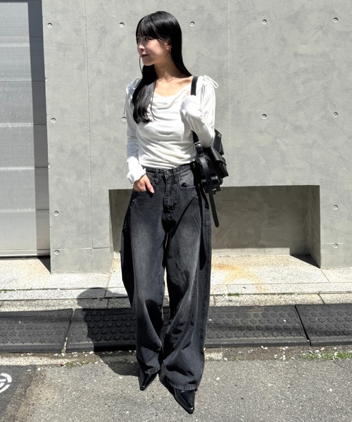 mellowneon(メロウネオン)の「カーブサイドポケットデニムパンツ(デニムパンツ・レディース・ブラック/インディゴブルー/ライトブルー・LARGE/SMALL/MEDIUM)」の19枚目の写真