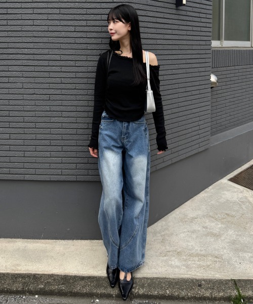 mellowneon(メロウネオン)の「カーブサイドポケットデニムパンツ(デニムパンツ・レディース・ブラック/インディゴブルー/ライトブルー・LARGE/SMALL/MEDIUM)」の14枚目の写真