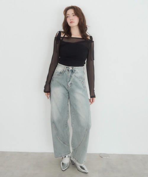mellowneon(メロウネオン)の「カーブサイドポケットデニムパンツ(デニムパンツ・レディース・ブラック/インディゴブルー/ライトブルー・LARGE/SMALL/MEDIUM)」の5枚目の写真