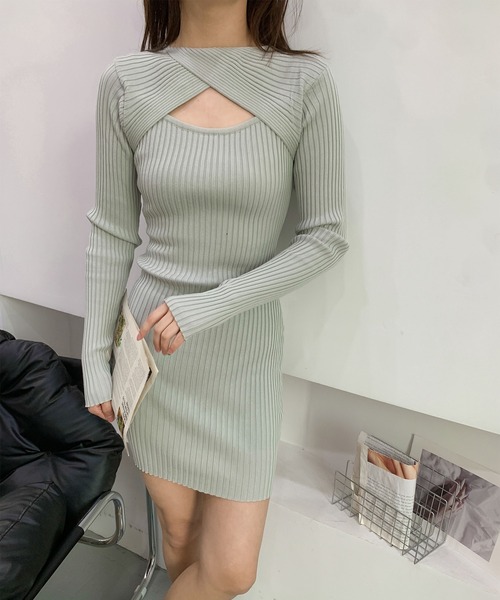 タイムセール！louiseMisha ニット ワンピース セール】【Jasmine】胸カットアウトニットワンピース