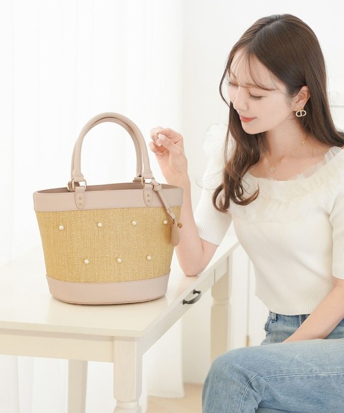 セール】ハートチャーム付き パールスタッズ カゴバッグ le reve