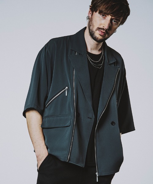 NO ID.(ノーアイディ)の「mj10745-ハーフスリーブライダース1B-JKT ジャケット(ライダースジャケット・メンズ・ブルーグレー/ブラック/グレー・ONE SIZE)」の3枚目の写真