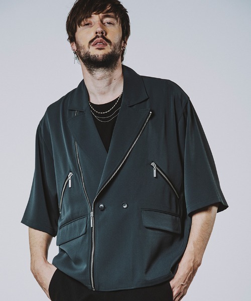 NO ID.(ノーアイディ)の「mj10745-ハーフスリーブライダース1B-JKT ジャケット(ライダースジャケット・メンズ・ブルーグレー/ブラック/グレー・ONE SIZE)」の4枚目の写真
