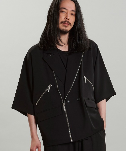 NO ID.(ノーアイディ)の「mj10745-ハーフスリーブライダース1B-JKT ジャケット(ライダースジャケット・メンズ・ブルーグレー/ブラック/グレー・ONE SIZE)」の14枚目の写真