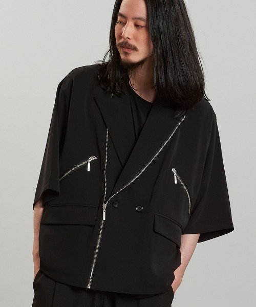NO ID.(ノーアイディ)の「mj10745-ハーフスリーブライダース1B-JKT ジャケット(ライダースジャケット・メンズ・ブルーグレー/ブラック/グレー・ONE SIZE)」の15枚目の写真