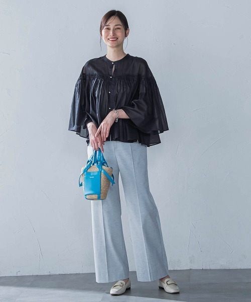 LAUTREAMONT（ロートレアモン）の「シェルタリングピケドライワイドパンツ≪吸汗速乾/透け防止/洗濯機で洗える≫（スラックス・レディース・ライトグレー/ホワイト・7号/9号/11号）」の3枚目の写真