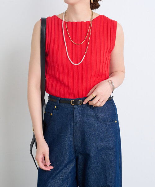 Jena espace merveilleux（ジェナ　エスパスメルヴェイユ）の「ノースリリブニット（ニット/セーター・レディース・グレー/オフホワイト/レッド/ブラック・FREE）」の4枚目の写真