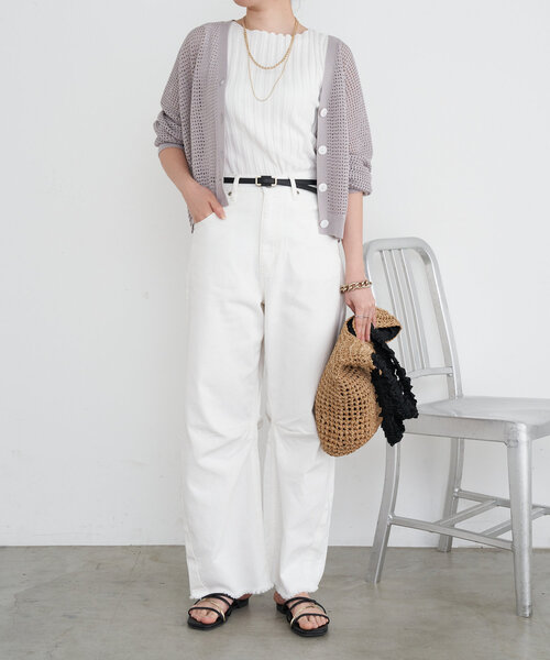 Jena espace merveilleux（ジェナ　エスパスメルヴェイユ）の「ノースリリブニット（ニット/セーター・レディース・グレー/オフホワイト/レッド/ブラック・FREE）」の5枚目の写真