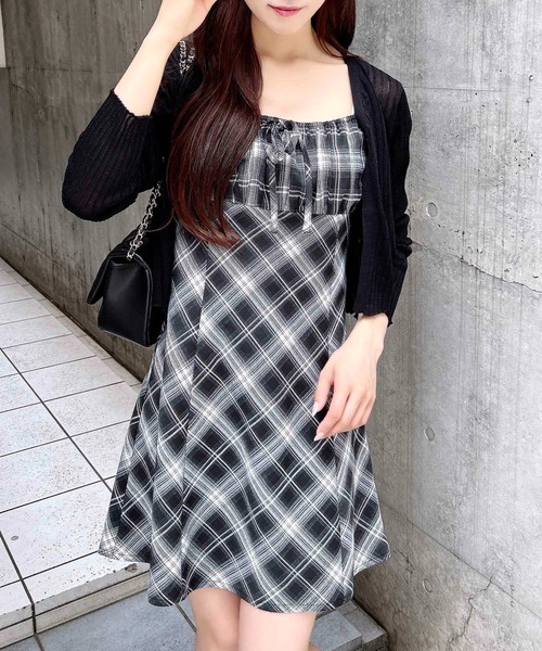 最終値下げブラウンチェック柄ミニワンピースBalloon Tunic chuclla｜ギンガムチェック ミニワンピース FX25L054 Fano