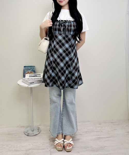 INGNI(イング)の「チェック柄ミニキャミワンピース(ワンピース・レディース・ブラウン系その他2/ブラック系/ブルー系8・M)」の5枚目の写真