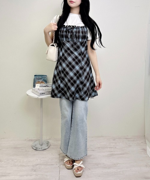 INGNI(イング)の「チェック柄ミニキャミワンピース(ワンピース・レディース・ブラウン系その他2/ブラック系/ブルー系8・M)」の4枚目の写真