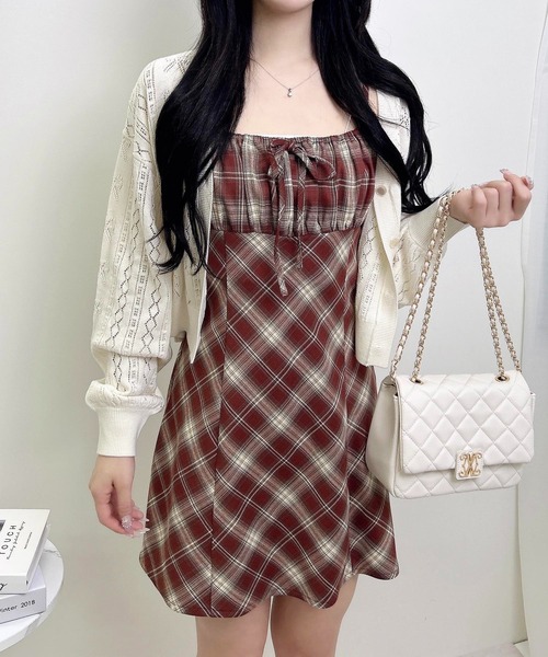 INGNI(イング)の「チェック柄ミニキャミワンピース(ワンピース・レディース・ブラウン系その他2/ブラック系/ブルー系8・M)」の12枚目の写真