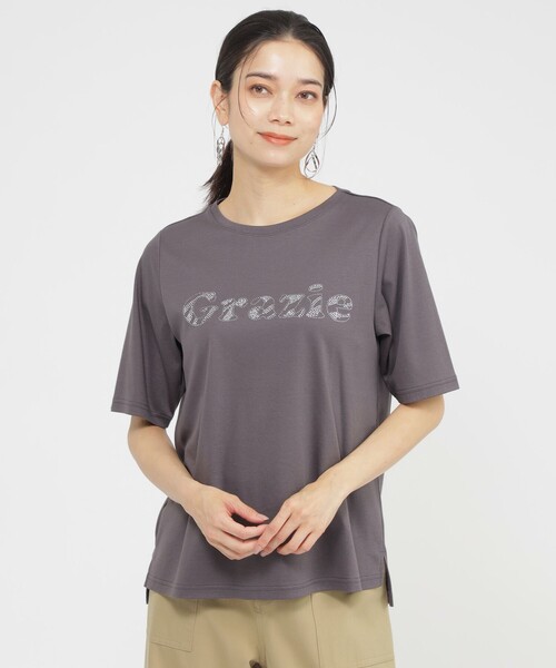 EVEX by KRIZIA(エヴェックスバイクリツィア)の「【カタログ掲載品】【接触冷感】【ウォッシャブル】超冷感コットンスムースホットフィットロゴTシャツ(Tシャツ/カットソー・レディース・オフホワイト/チャコールグレー/オレンジ・40/42)」の3枚目の写真