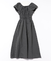 LAULEN | check shirring puff sleeves dress /チェック柄 ウエスト シャーリング パフスリーブ ロング ワンピース(ワンピース)