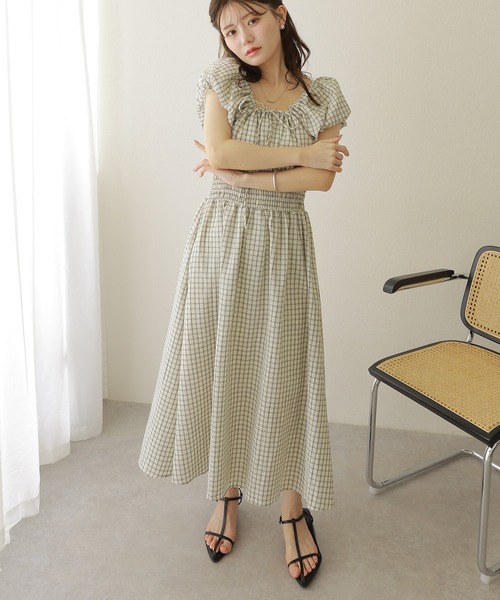 LAULEN(ローレン)の「check shirring puff sleeves dress /チェック柄 ウエスト シャーリング パフスリーブ ロング ワンピース(ワンピース・レディース・アイボリー/ブラック・FREE)」の10枚目の写真