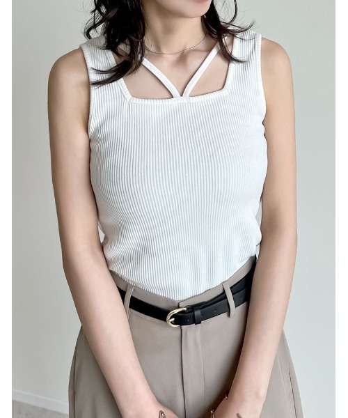 ☆お値下げ☆【新品・未使用タグ付き】MOGA ランダムペアテレコタンクトップ セール】[ブラ紐隠し]前後2WAYテレコリブスクエアホルターネック