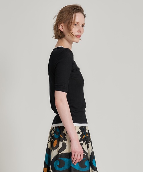 ESTNATION（エストネーション）の「ESTNATION / シアーテレコレイヤー Tシャツ（Tシャツ/カットソー・レディース・ブラック/アイボリー・FREE）」の3枚目の写真