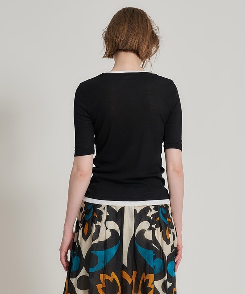 ESTNATION（エストネーション）の「ESTNATION / シアーテレコレイヤー Tシャツ（Tシャツ/カットソー・レディース・ブラック/アイボリー・FREE）」の4枚目の写真