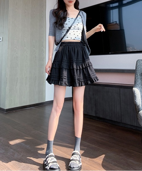 DAY CLOSET(デイ クローゼット)の「レディース 花のように広がるフレア。コットンレースティアードミニスカート(スカート・レディース・ブラック/ホワイト・L/M)」の7枚目の写真