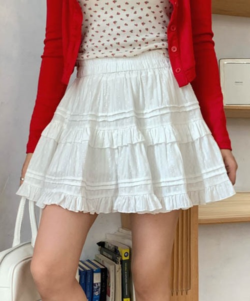 DAY CLOSET(デイ クローゼット)の「レディース 花のように広がるフレア。コットンレースティアードミニスカート(スカート・レディース・ブラック/ホワイト・L/M)」の6枚目の写真