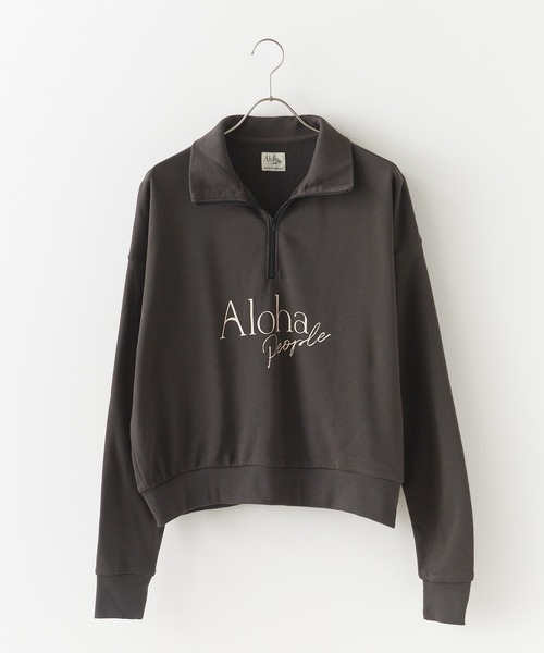 ROOPTOKYO(ループトウキョウ)の「ALOHA PEOPLE/アロハピープル ハーフZIPスウェット トレーナー(スウェット・レディース・スミクロ/オフホワイト・L/M)」の1枚目の写真