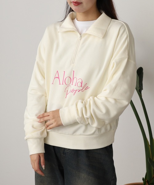 ROOPTOKYO(ループトウキョウ)の「ALOHA PEOPLE/アロハピープル ハーフZIPスウェット トレーナー(スウェット・レディース・スミクロ/オフホワイト・L/M)」の3枚目の写真