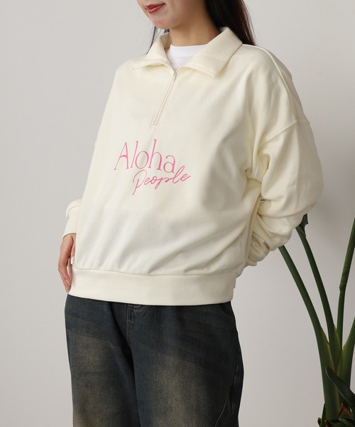ROOPTOKYO(ループトウキョウ)の「ALOHA PEOPLE/アロハピープル ハーフZIPスウェット トレーナー(スウェット・レディース・スミクロ/オフホワイト・L/M)」の4枚目の写真