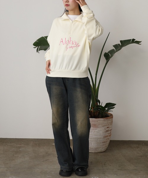 ROOPTOKYO(ループトウキョウ)の「ALOHA PEOPLE/アロハピープル ハーフZIPスウェット トレーナー(スウェット・レディース・スミクロ/オフホワイト・L/M)」の6枚目の写真