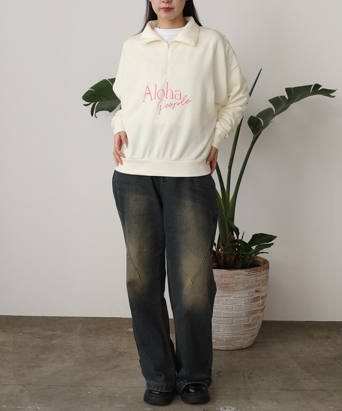 ROOPTOKYO(ループトウキョウ)の「ALOHA PEOPLE/アロハピープル ハーフZIPスウェット トレーナー(スウェット・レディース・スミクロ/オフホワイト・L/M)」の7枚目の写真