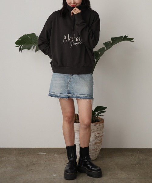 ROOPTOKYO(ループトウキョウ)の「ALOHA PEOPLE/アロハピープル ハーフZIPスウェット トレーナー(スウェット・レディース・スミクロ/オフホワイト・L/M)」の12枚目の写真