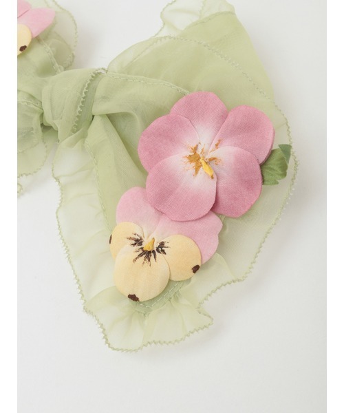 PINK HOUSE（ピンクハウス）の「パンジーコサージュ使いソフトオーガンジーリボンコサージュ（ブローチ/コサージュ・レディース・ブラック/オフホワイト/ミント/ラベンダー・フリー）」の8枚目の写真