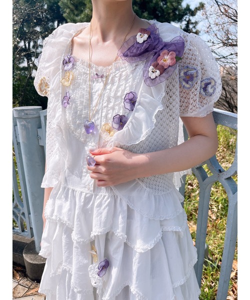 PINK HOUSE（ピンクハウス）の「パンジーコサージュ使いソフトオーガンジーリボンコサージュ（ブローチ/コサージュ・レディース・ブラック/オフホワイト/ミント/ラベンダー・フリー）」の14枚目の写真