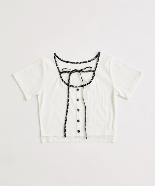 OLIVE des OLIVE（オリーブデオリーブ）の「【夏の着映えが叶う◎】配色レイヤードトップス（Tシャツ/カットソー・レディース・ブラウン/オフホワイト/サックスブルー/ブラック・FREE）」の15枚目の写真