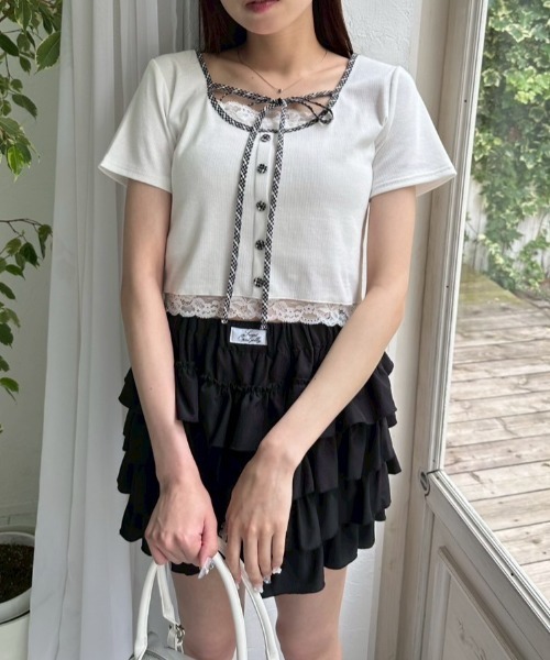 OLIVE des OLIVE（オリーブデオリーブ）の「【夏の着映えが叶う◎】配色レイヤードトップス（Tシャツ/カットソー・レディース・ブラウン/オフホワイト/サックスブルー/ブラック・FREE）」の12枚目の写真