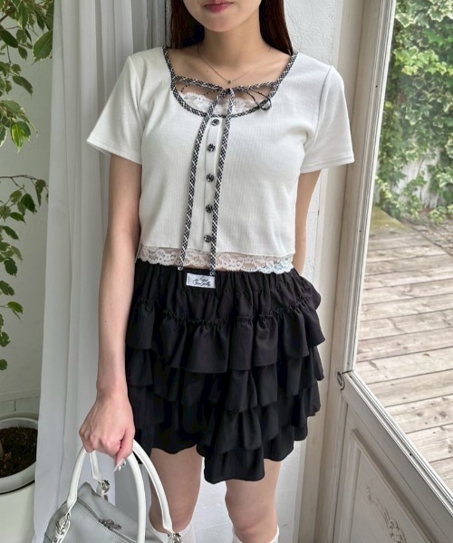 OLIVE des OLIVE（オリーブデオリーブ）の「【夏の着映えが叶う◎】配色レイヤードトップス（Tシャツ/カットソー・レディース・ブラウン/オフホワイト/サックスブルー/ブラック・FREE）」の13枚目の写真